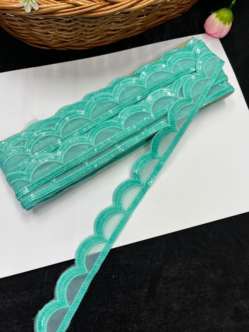 Designer Organza Lace for Sarees, Lehengas, Dupattas & Dresses – Premium Imported Organza Lace Border (1 Inch) | DC1044 | Design 5