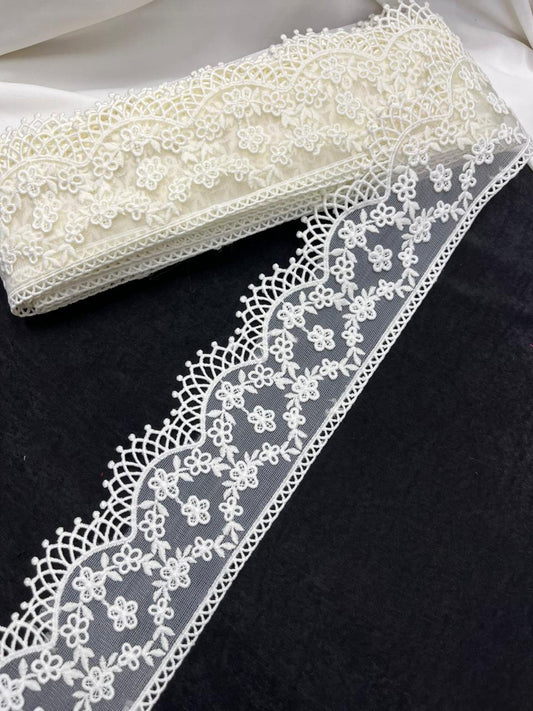 Soft Imported Net Lace Trim – Western Cotton Style Decorative Lace Border for Sarees, Dresses & Kurtis (3 Inch)