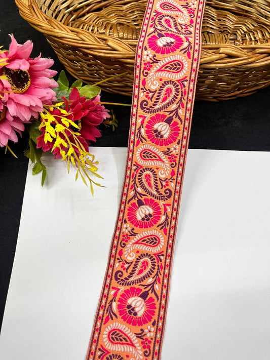 Multi-Color Mango Design Jacquard Banarasi Ribbon Lace for Sarees & Dresses (9 Meter)