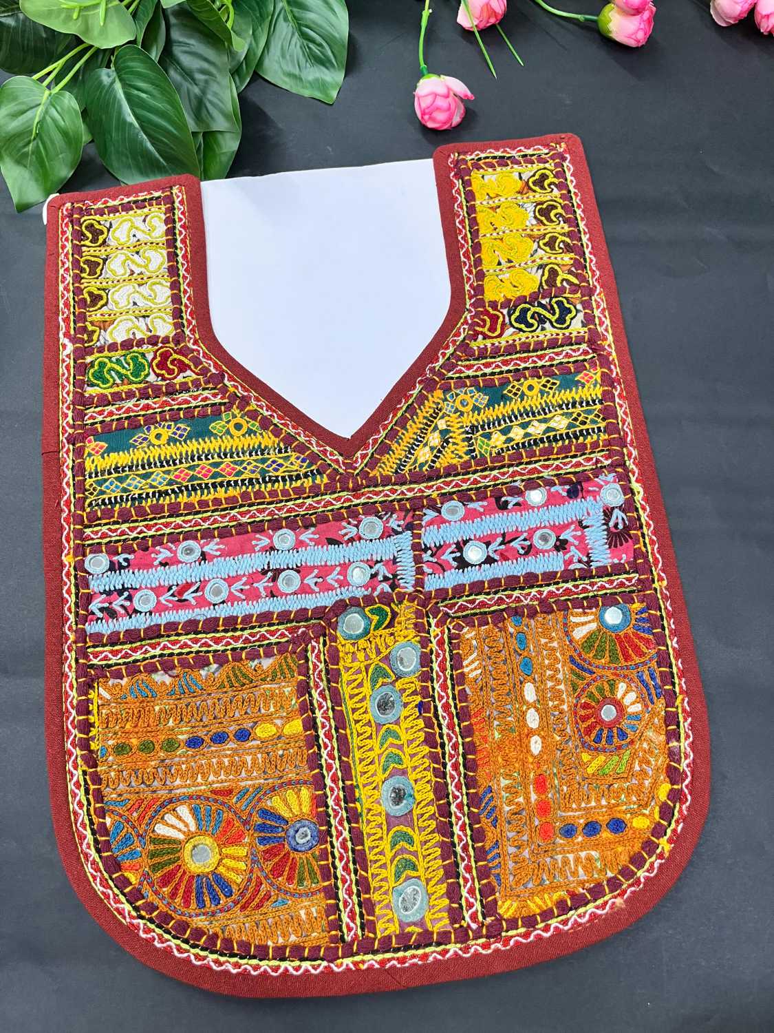 Handcrafted Kutchi Work Neck Patch for Kurtis, Dresses & Tops – Traditional Embroidered Neckline Design | Multi 5