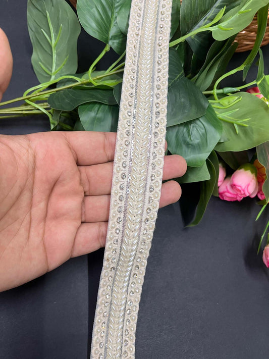 Lucknowi Moti & Stone Work Lace – 9 Meters, 1.5-Inch Pearl and Stone Embroidered Border for Sarees, Lehengas & Dupattas