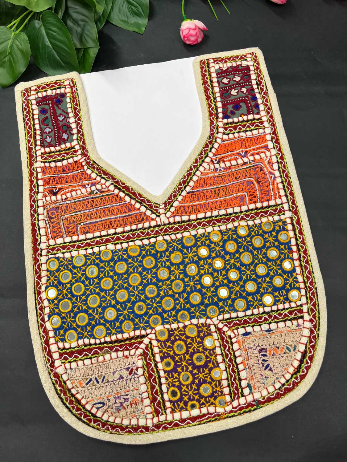 Handcrafted Kutchi Work Neck Patch for Kurtis, Dresses & Tops – Traditional Embroidered Neckline Design | Multi 6