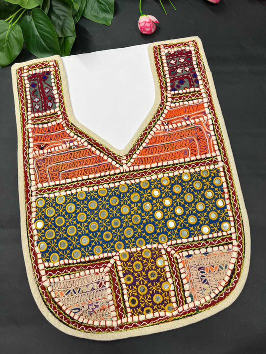 Handcrafted Kutchi Work Neck Patch for Kurtis, Dresses & Tops – Traditional Embroidered Neckline Design | Multi 6