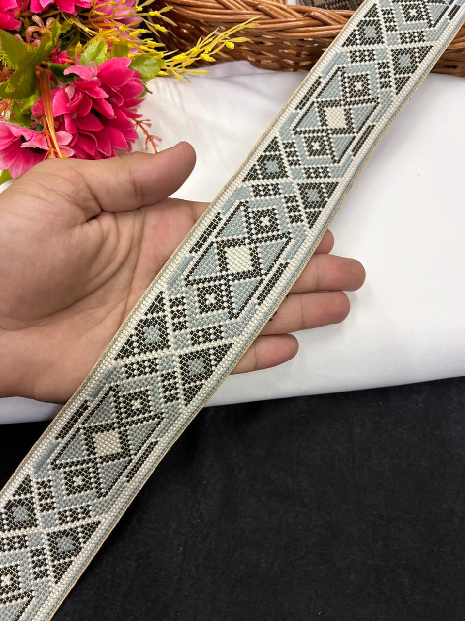 Designer Brocket Thread Embroidery Lace for Sarees, Kurtis & Dresses – Elegant Embroidered Lace Border (2.5 Inch) | Multi 6