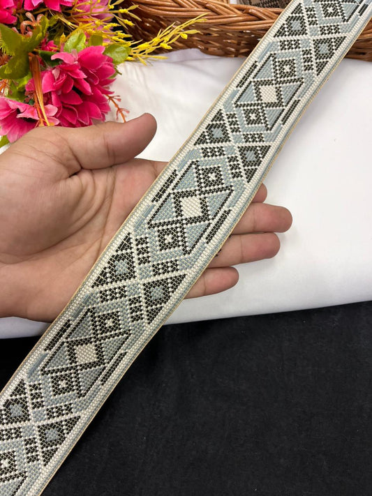 Designer Brocket Thread Embroidery Lace for Sarees, Kurtis & Dresses – Elegant Embroidered Lace Border (2.5 Inch) | Multi 6