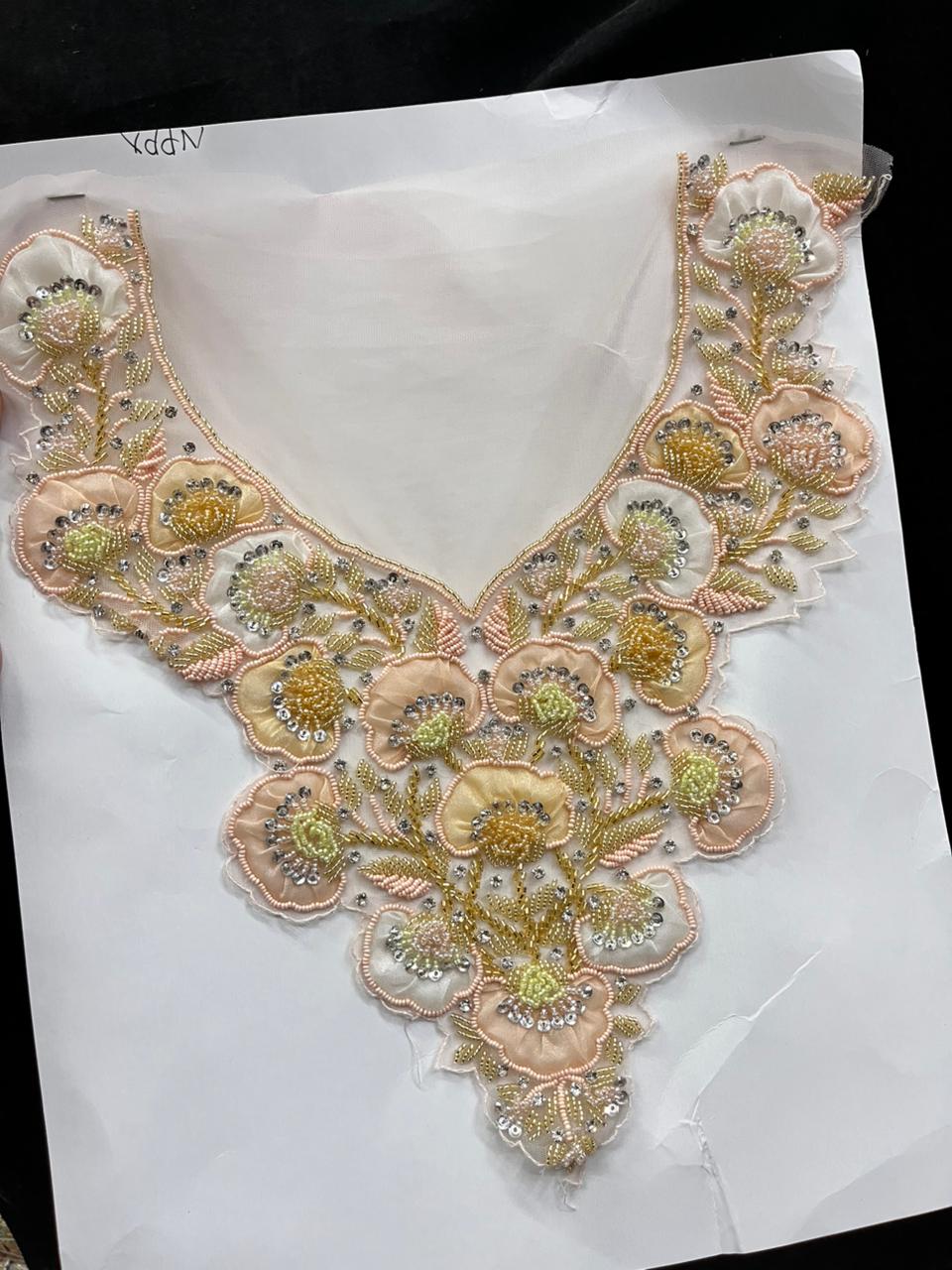 Beautiful Handcrafted Neck Patch for Dresses, Kurtis & Blouses – Designer Embroidered Neckline Patch Applique | Design 6
