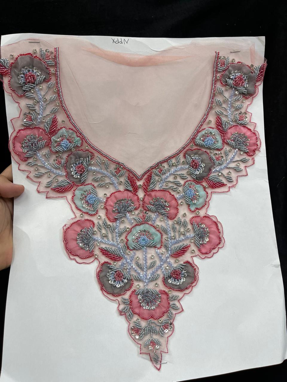 Beautiful Handcrafted Neck Patch for Dresses, Kurtis & Blouses – Designer Embroidered Neckline Patch Applique | Design 7