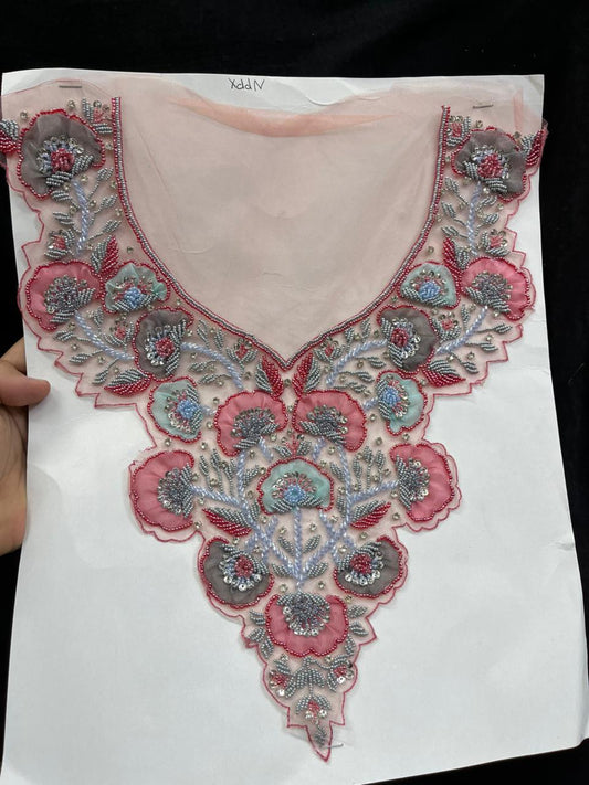 Beautiful Handcrafted Neck Patch for Dresses, Kurtis & Blouses – Designer Embroidered Neckline Patch Applique | Design 7