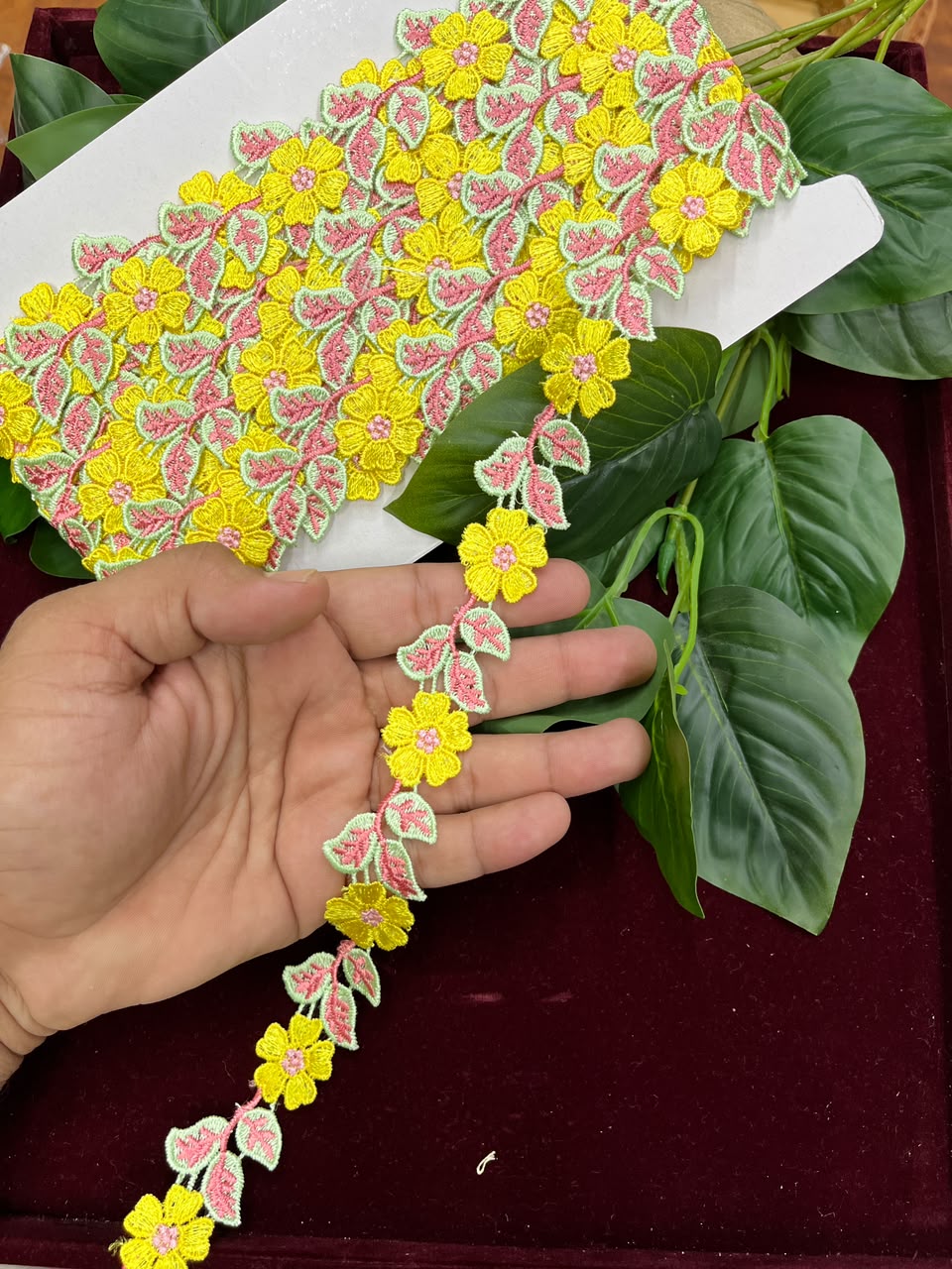 Designer Flower Design Imported Lace for Sarees, Lehengas & Dupattas – Premium Decorative Floral Lace Border (1 Inch) | DC0995 | Design 7