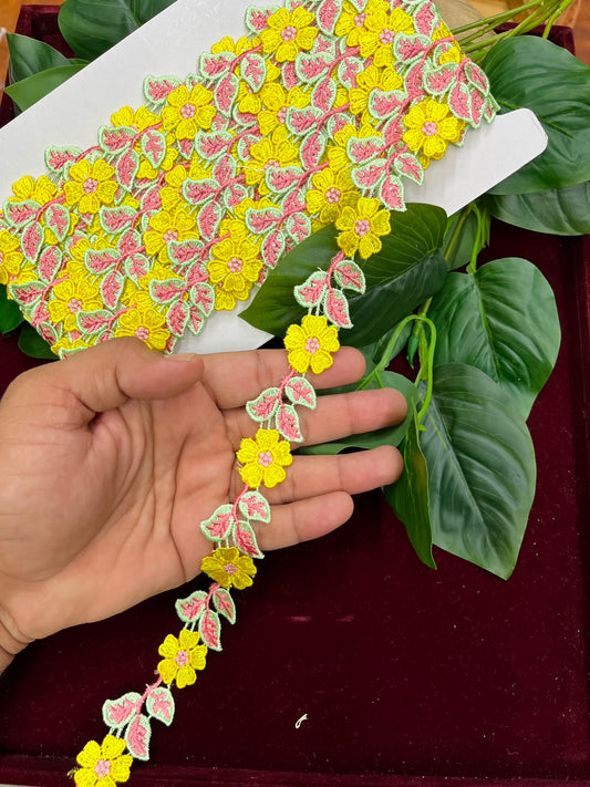 Designer Flower Design Imported Lace for Sarees, Lehengas & Dupattas – Premium Decorative Floral Lace Border (1 Inch) | DC0995 | Design 7