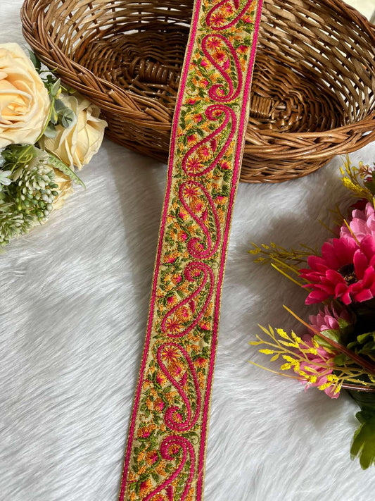 Kashmiri Work Thread Embroidered Saree Lace Border – 9 Meter, 2-Inch Trim for Dupattas & Dresses | Multi 7