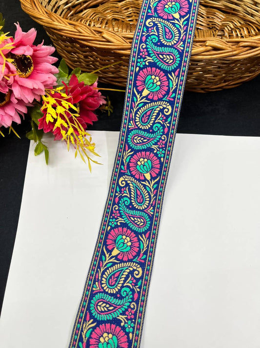 Multi-Color Mango Design Jacquard Banarasi Ribbon Lace for Sarees & Dresses (9 Meter)
