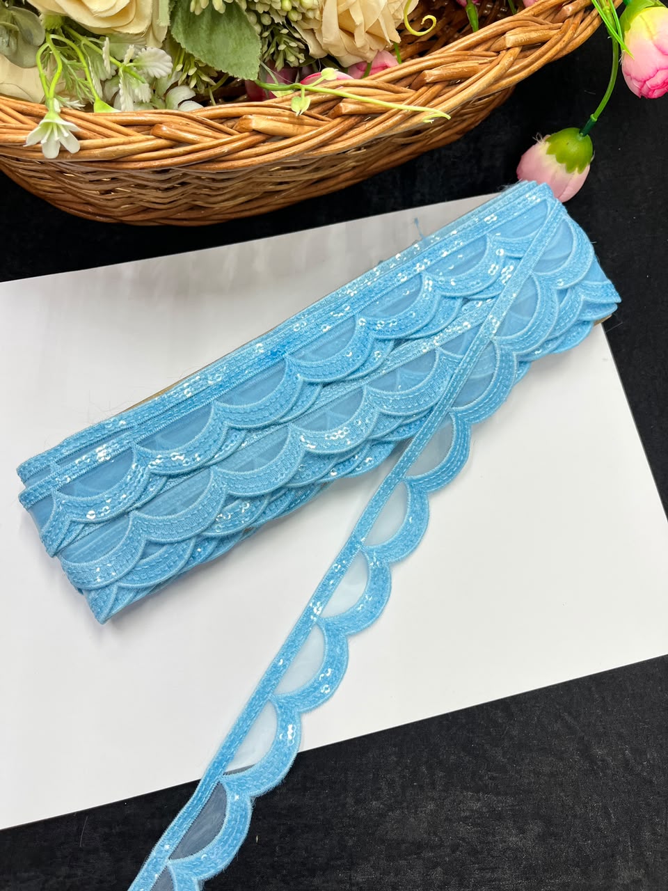 Designer Organza Lace for Sarees, Lehengas, Dupattas & Dresses – Premium Imported Organza Lace Border (1 Inch) | DC1044 | Design 7