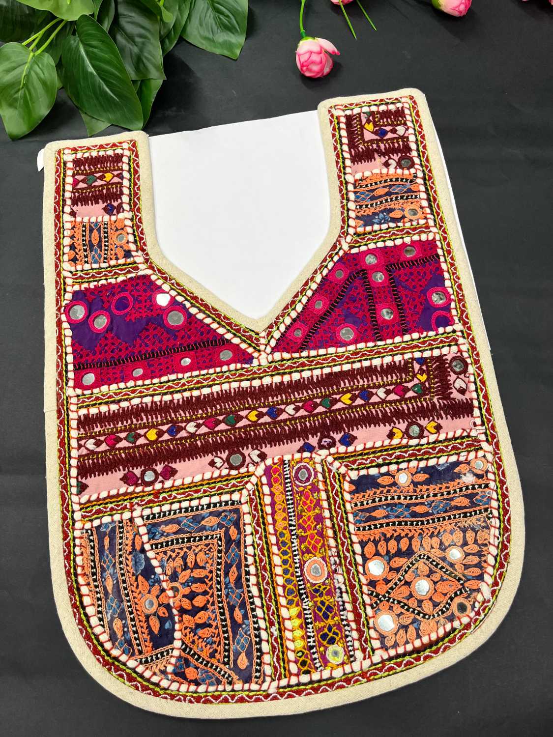 Handcrafted Kutchi Work Neck Patch for Kurtis, Dresses & Tops – Traditional Embroidered Neckline Design | Multi 7