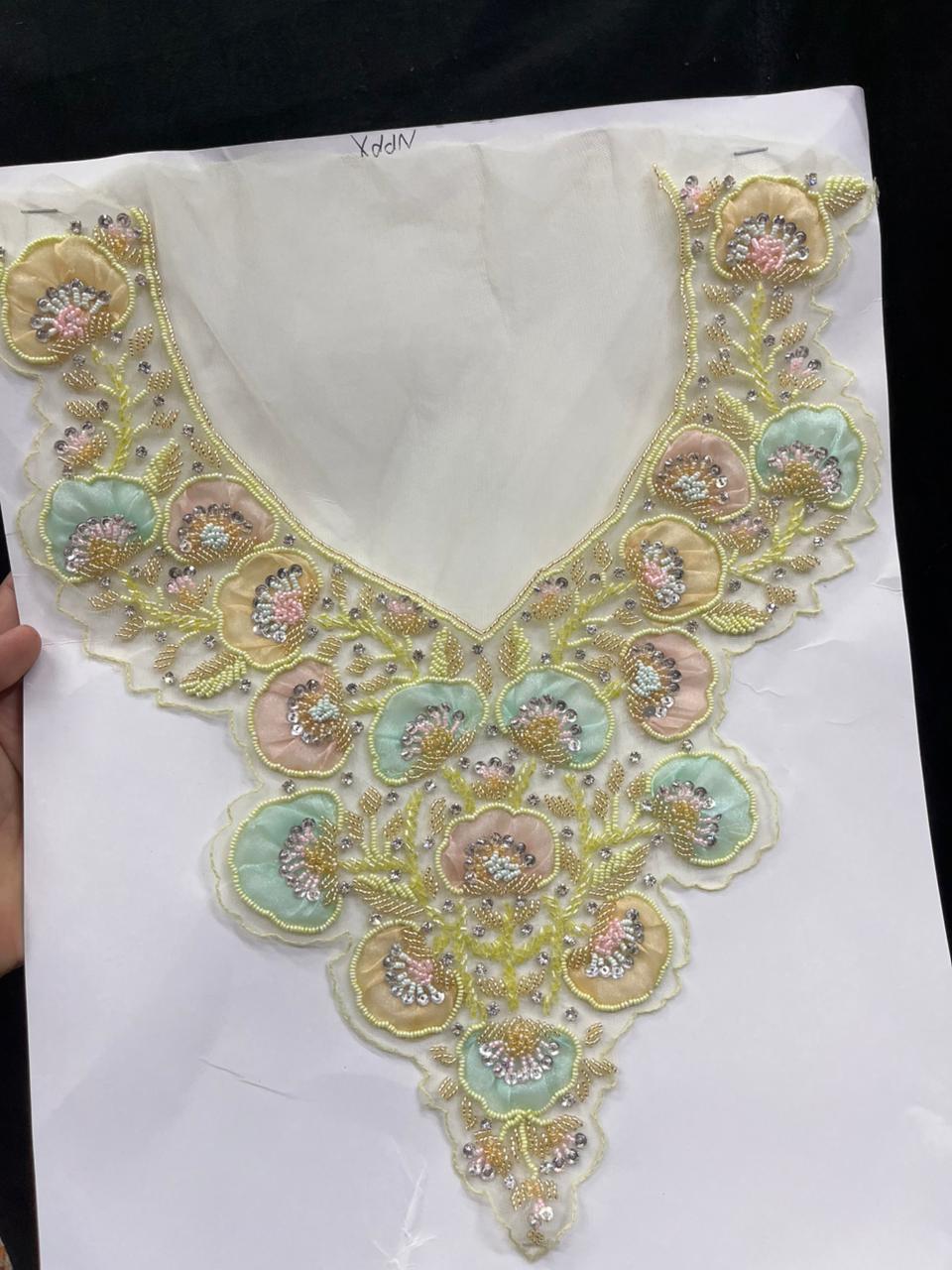 Beautiful Handcrafted Neck Patch for Dresses, Kurtis & Blouses – Designer Embroidered Neckline Patch Applique | Design 8