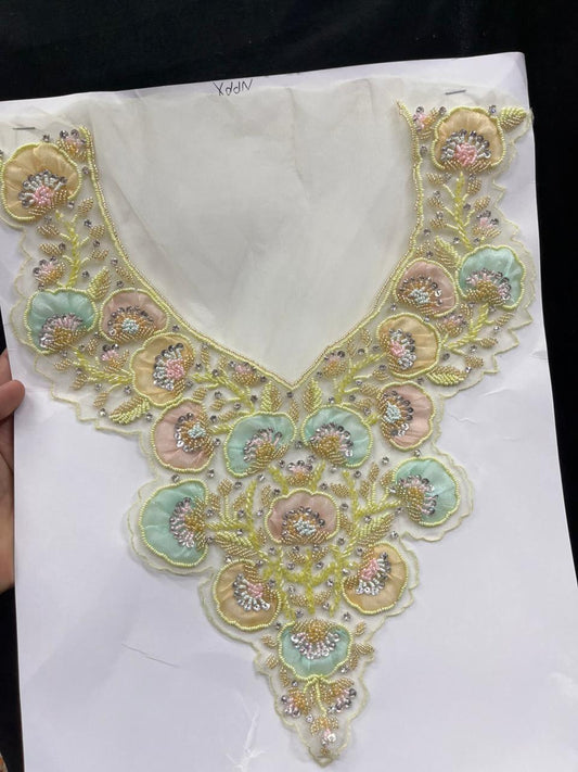 Beautiful Handcrafted Neck Patch for Dresses, Kurtis & Blouses – Designer Embroidered Neckline Patch Applique | Design 8