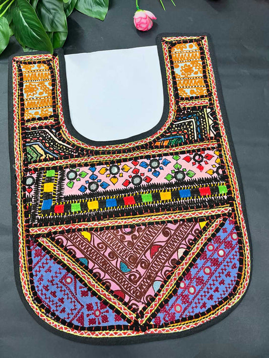 Handcrafted Kutchi Work Neck Patch for Kurtis, Dresses & Tops – Traditional Embroidered Neckline Design | Multi 8