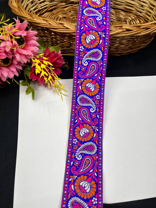 Multi-Color Mango Design Jacquard Banarasi Ribbon Lace for Sarees & Dresses (9 Meter)