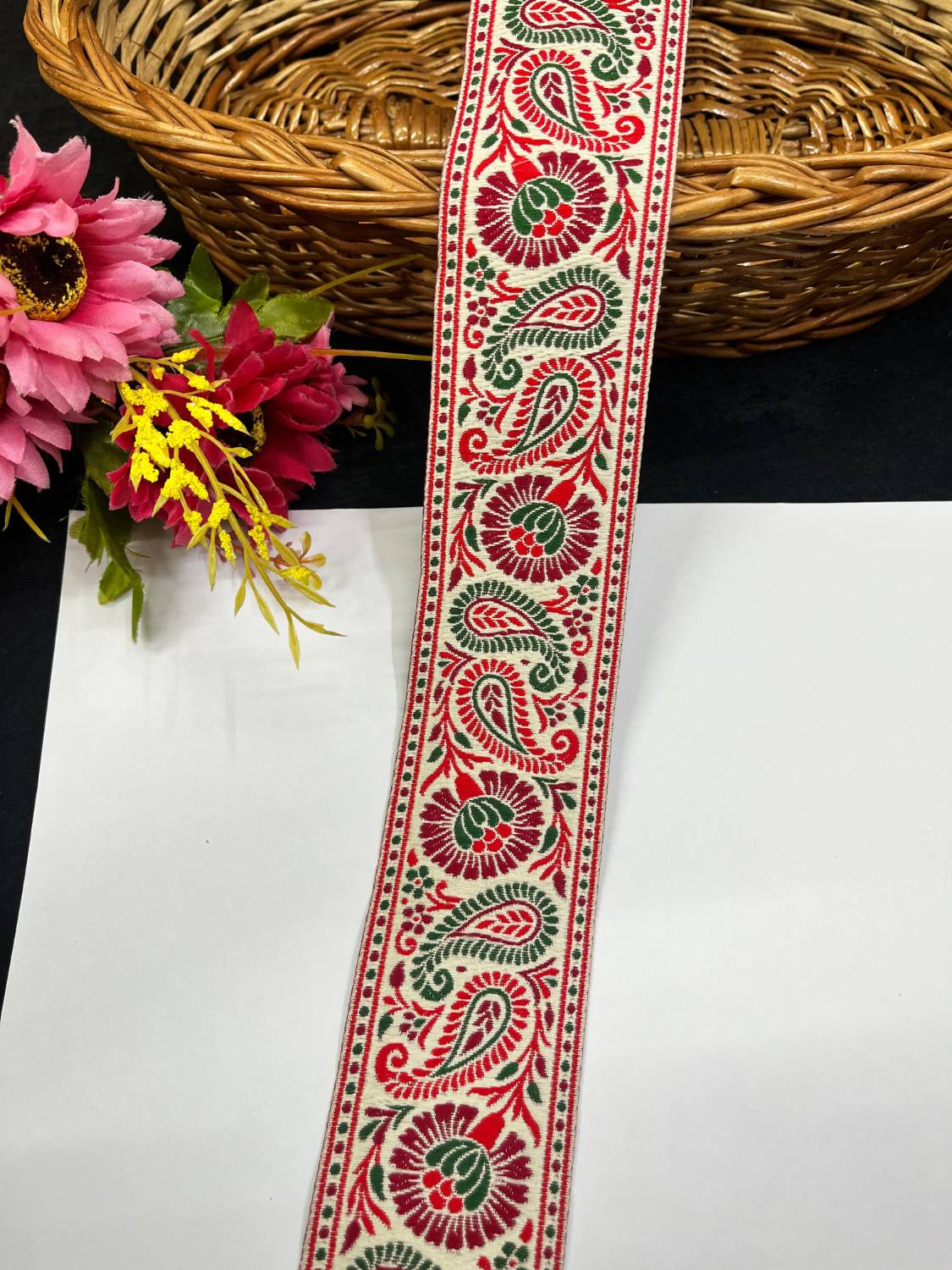 Multi-Color Mango Design Jacquard Banarasi Ribbon Lace for Sarees & Dresses (9 Meter)
