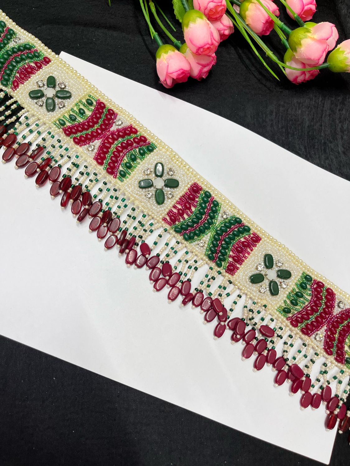 Pearl Hand Embroidered Waist Belt – Elegant Ethnic Accessory for Festive & Bridal Wear