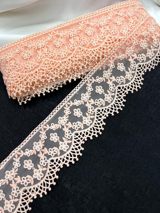 Soft Imported Net Lace Trim – Western Cotton Style Decorative Lace Border for Sarees, Dresses & Kurtis (3 Inch)
