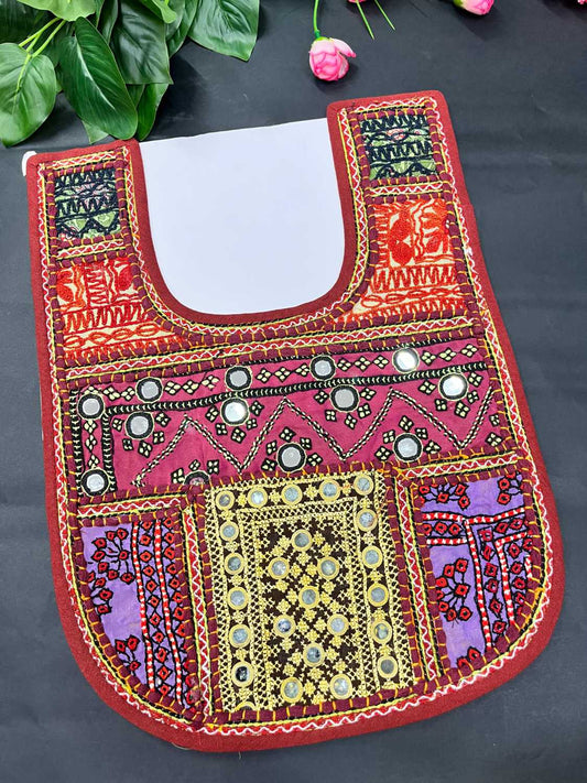 Handcrafted Kutchi Work Neck Patch for Kurtis, Dresses & Tops – Traditional Embroidered Neckline Design | Multi 9