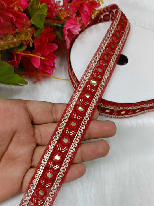 Premium Foil Mirror Lace in Radiant maroon – 9 Meters