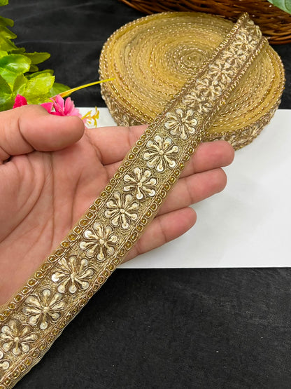 Handcrafted Aari Work Lace for Sarees, Lehengas, Dupattas & Blouses – Premium Handmade Embroidered Lace Border (1 Inch) | DC1055 | Antique