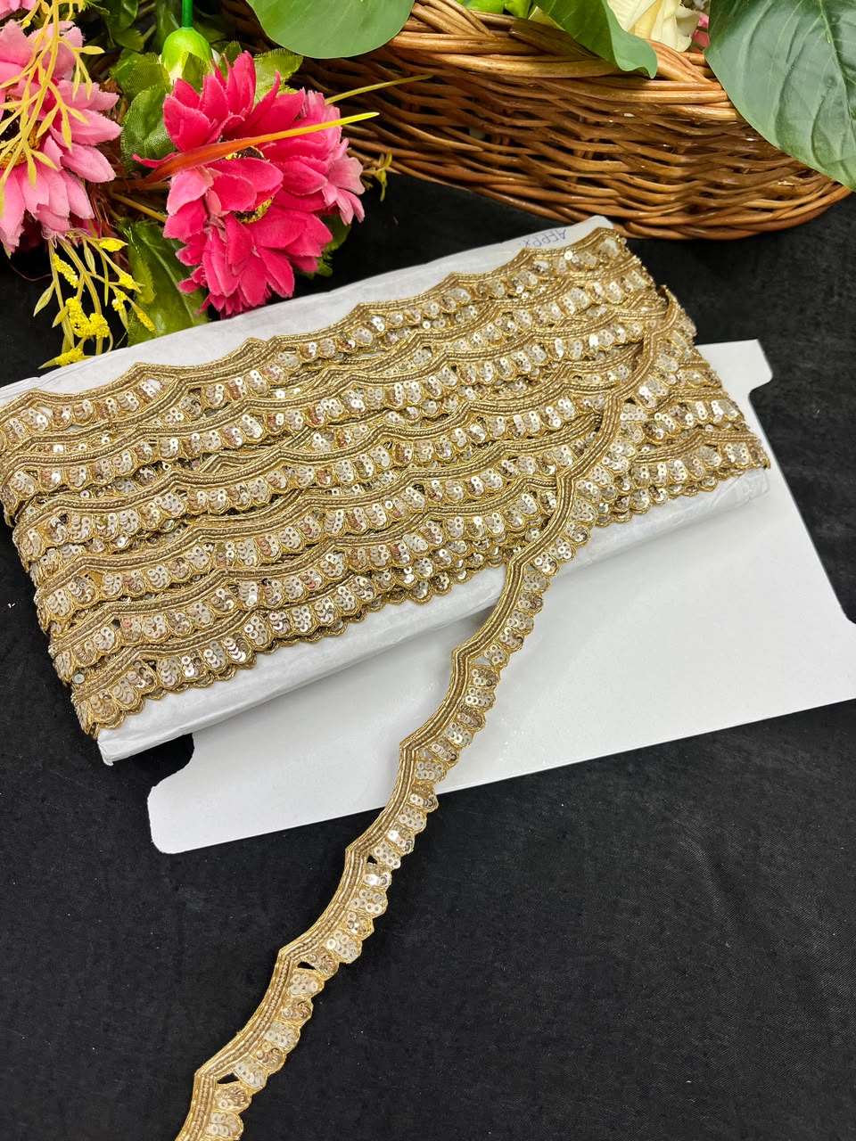 Handcrafted Zardozi Lace for Sarees, Lehengas, Dupattas & Blouses – Premium Handmade Zardozi Embroidered Lace Border (1 Inch) | DC1048 | Antique