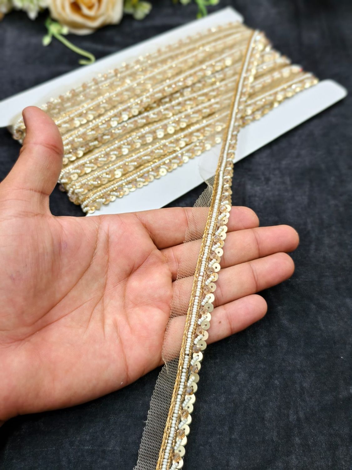 Handmade Jardoshi Work Saree Laces Border for Sarees & Dupattas – 9 Meters, 0.5-Inch Traditional Embroidered Trim | Antique Gold