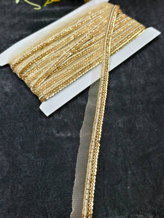 Handmade Jardoshi Work Saree Laces Border for Sarees & Dupattas – 9 Meters, 0.5-Inch Embroidered Trim | Antique Gold