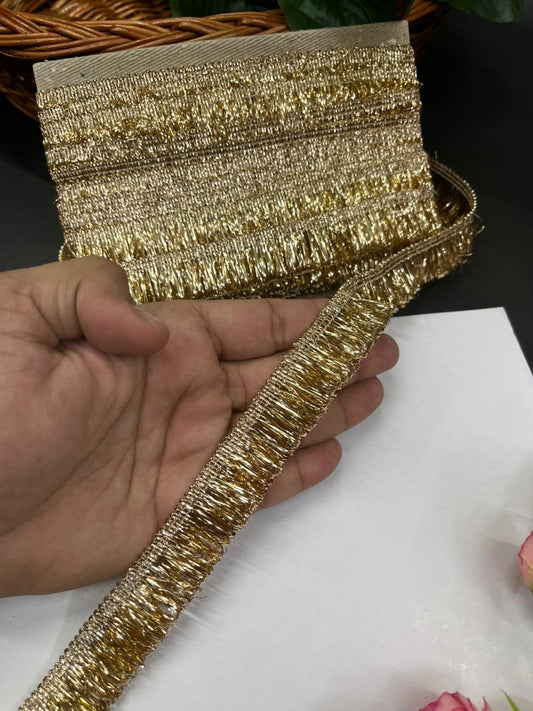 Fringe Lace & Kiran Lace for Dupattas – Decorative Latkan Border for Sarees, Lehengas & Ethnic Wear (9 Meter, 1 Inch Width) | Antique Gold