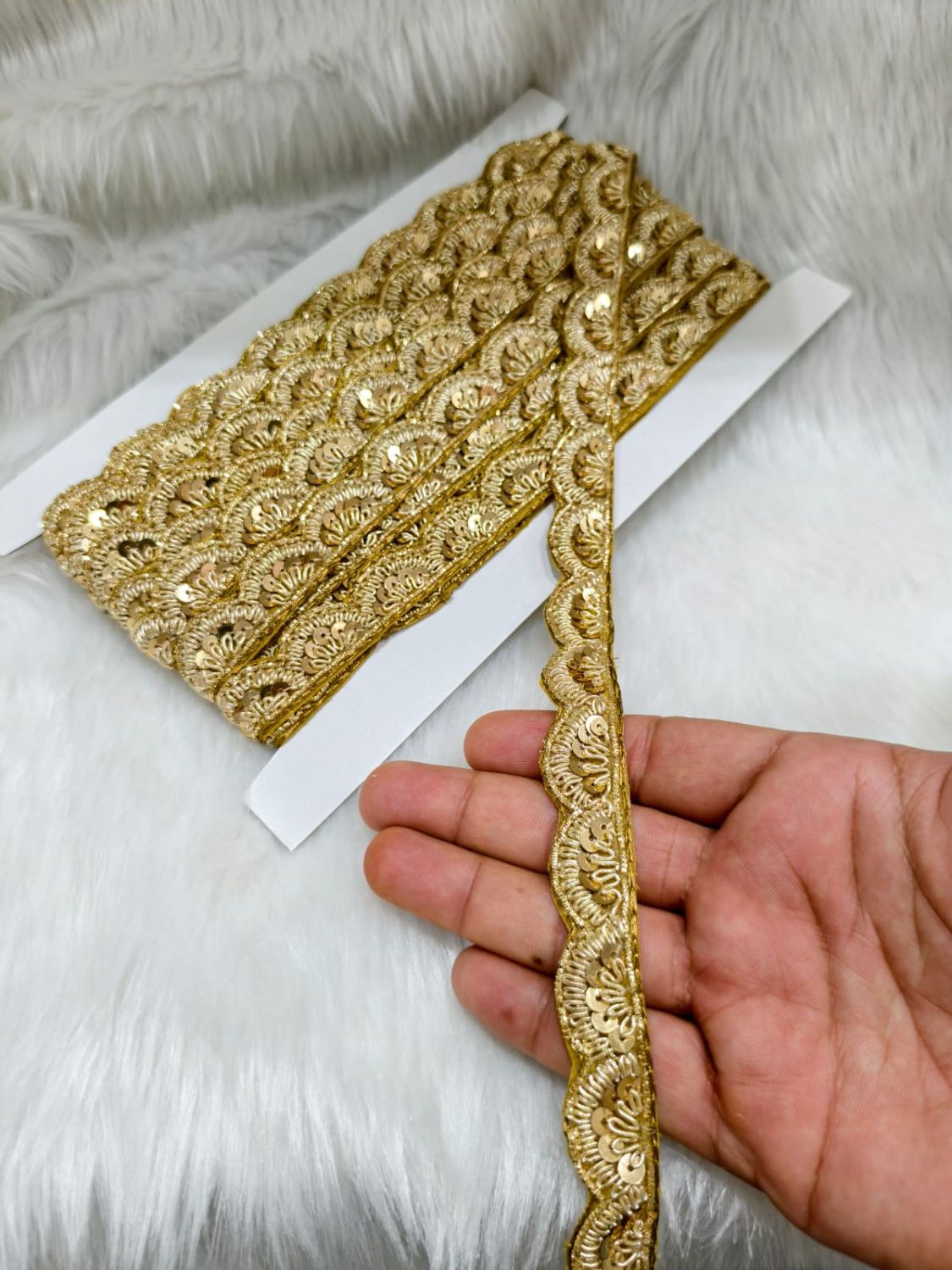 Jardoshi Handwork Saree Laces with Scallop Design – Designer Embroidered Lace Border (9 Meter Roll) | Antique Gold