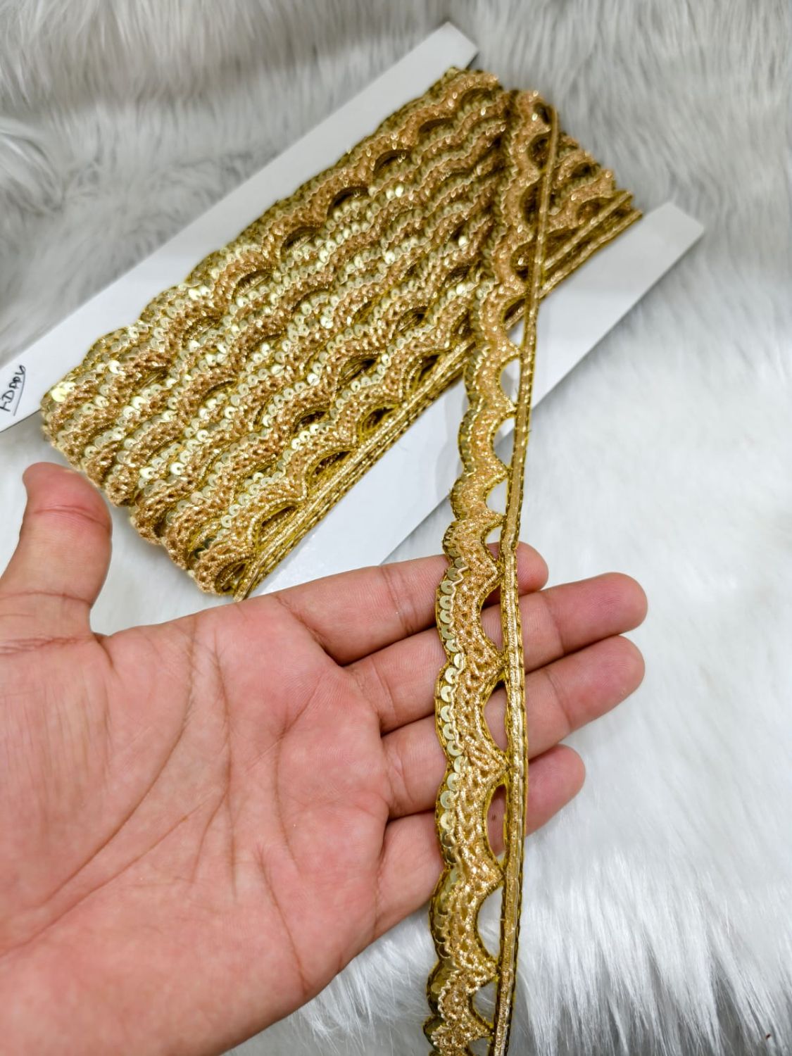 Jardoshi Handwork Saree Laces with Cutwork Scallop Design – Embroidered Lace Border Trim (9 Meter Roll) | Antique Gold