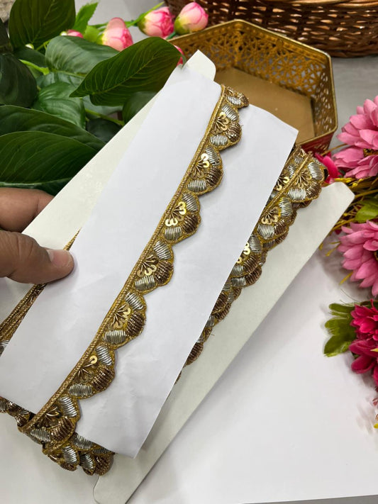 Handcrafted Zardozi Dabka Borders – Premium 1 Inch Handmade Decorative Lace for Bridal & Ethnic Wear (9 Meter) | Antique Silver Mix