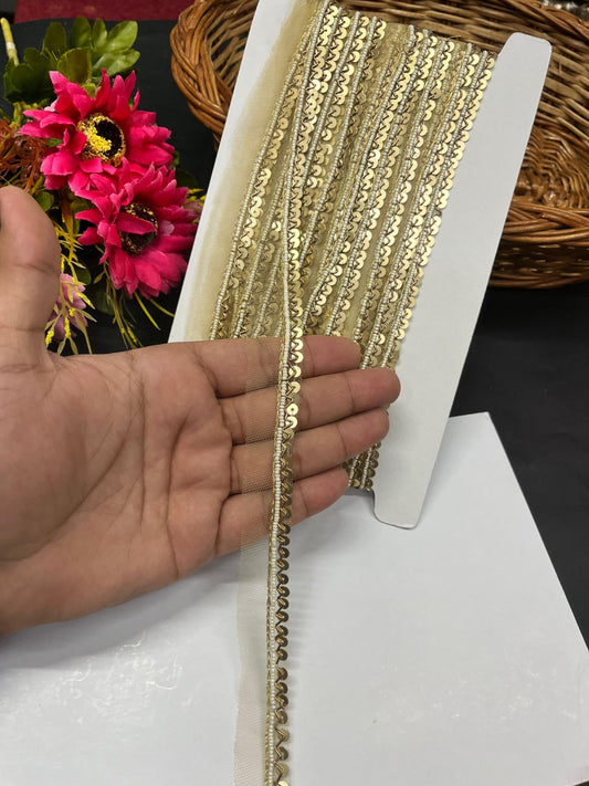 Handmade Sequence Lace with Pearl – Elegant Designer Border Trim for Sarees, Lehengas & Ethnic Dresses (9 Meter, 0.5 Inch Width) | Antique