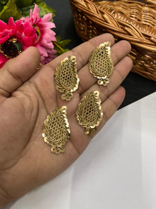 Handcrafted Mango Shape Zardozi Patch (Pack of 12) – Premium Traditional Designer Embellishments | Antique