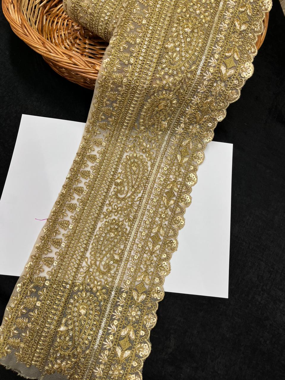 Beautiful Big Size Embroidered Zari Bridal Lace for Lehengas – Premium Lehenga Lace | Antique