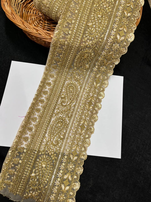 Beautiful Big Size Embroidered Zari Bridal Lace for Lehengas – Premium Lehenga Lace | Antique