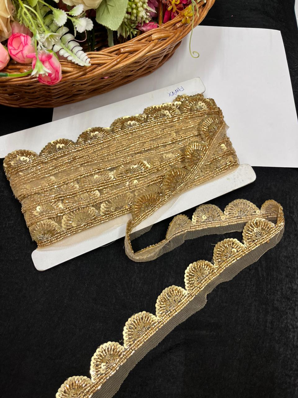 Luxurious Scalloped Beaded Handcrafted Lace – Premium Handmade Designer Lace | Antique