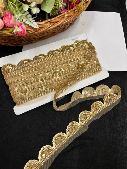Luxurious Scalloped Beaded Handcrafted Lace – Premium Handmade Designer Lace | Antique