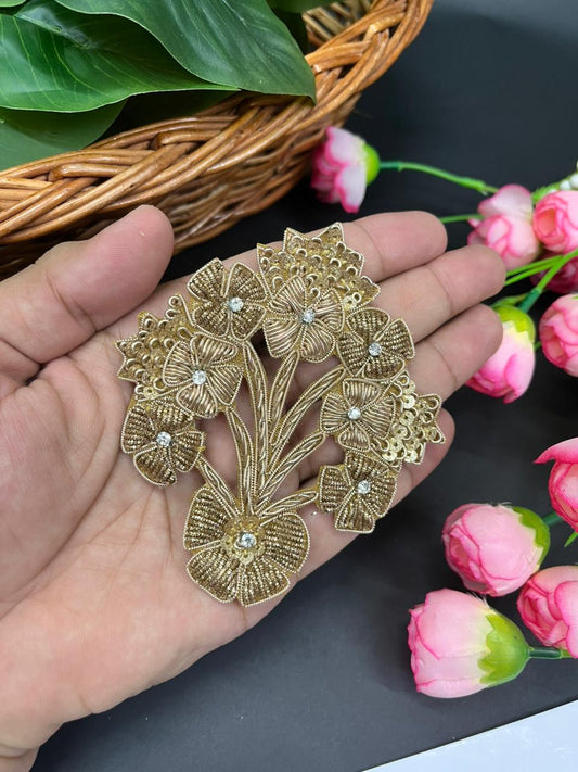 Handmade Zardosi Cutwork Patch | Zardosi Applique for Sarees, Lehengas & Bridal Wear | Antique
