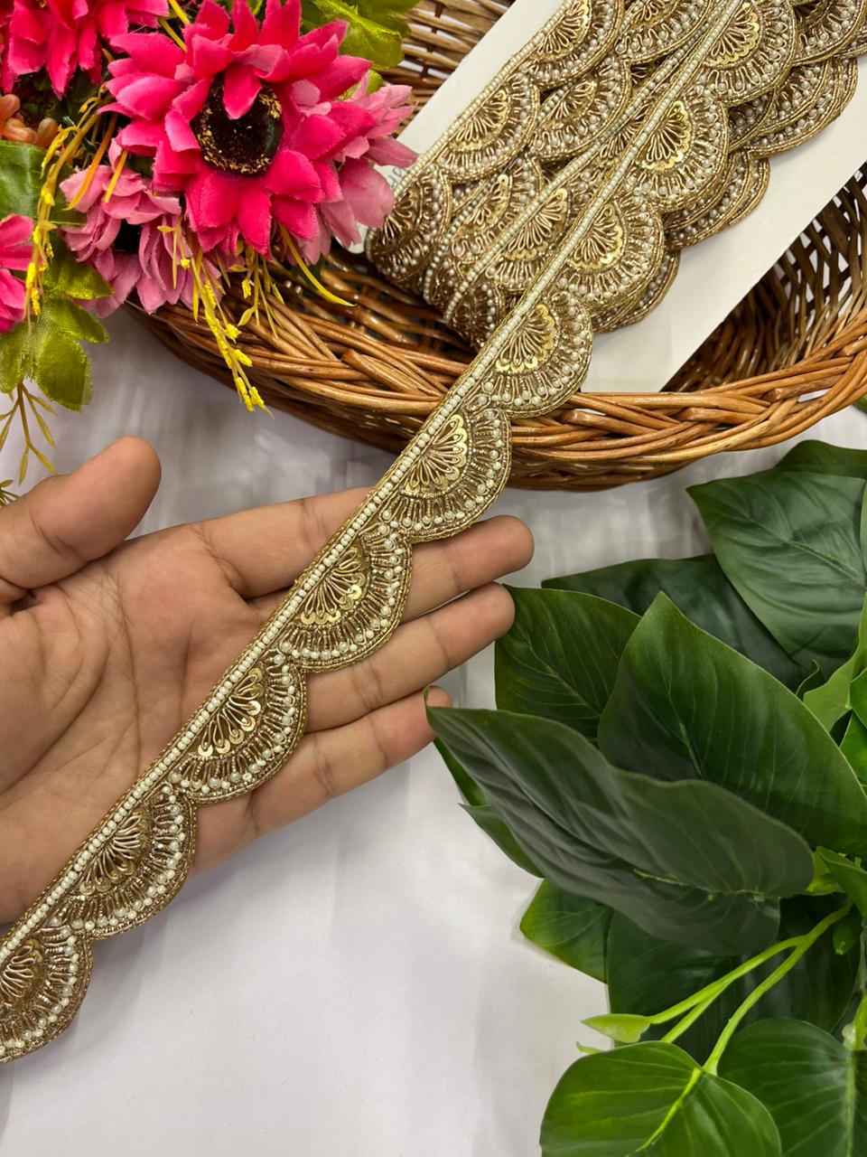 Premium Handcrafted Zardozi Lace – Elegant Handmade Designer Border | Antique