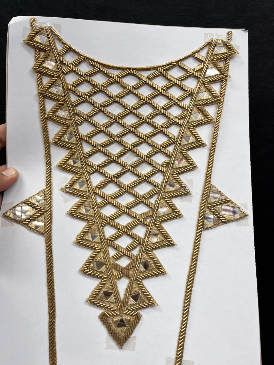 Mirror Work Neck Patch for Kurti, Suits & Bridal Dresses – Premium Designer Ethnic Neck Patch for Festive & Wedding Wear | Antique