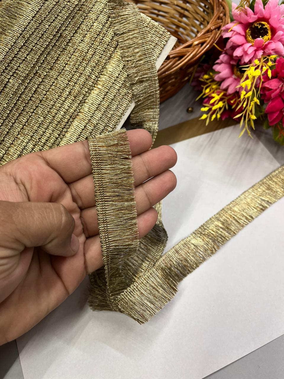 Fringe Lace for Dupattas | Zalar Lace | Zari Thread Lace – Premium 1 Inch Latkan Style Decorative Border for Ethnic & Festive Wear (9 Meter) | Antique