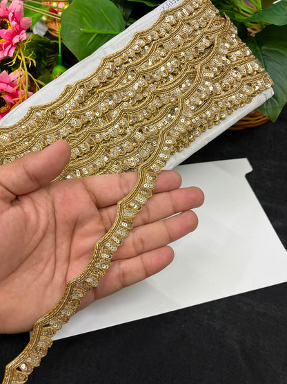 Handcrafted Zardozi Lace for Sarees, Lehengas, Dupattas & Blouses – Premium Handmade Zardozi Embroidered Lace Border (1 Inch) | DC1048 | Antique