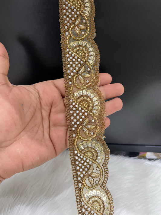 Vibrant Cutdana Beaded Embroidered Lace Border for Sarees and Dupatta – 9 Meters, 2-Inch Width | Antique