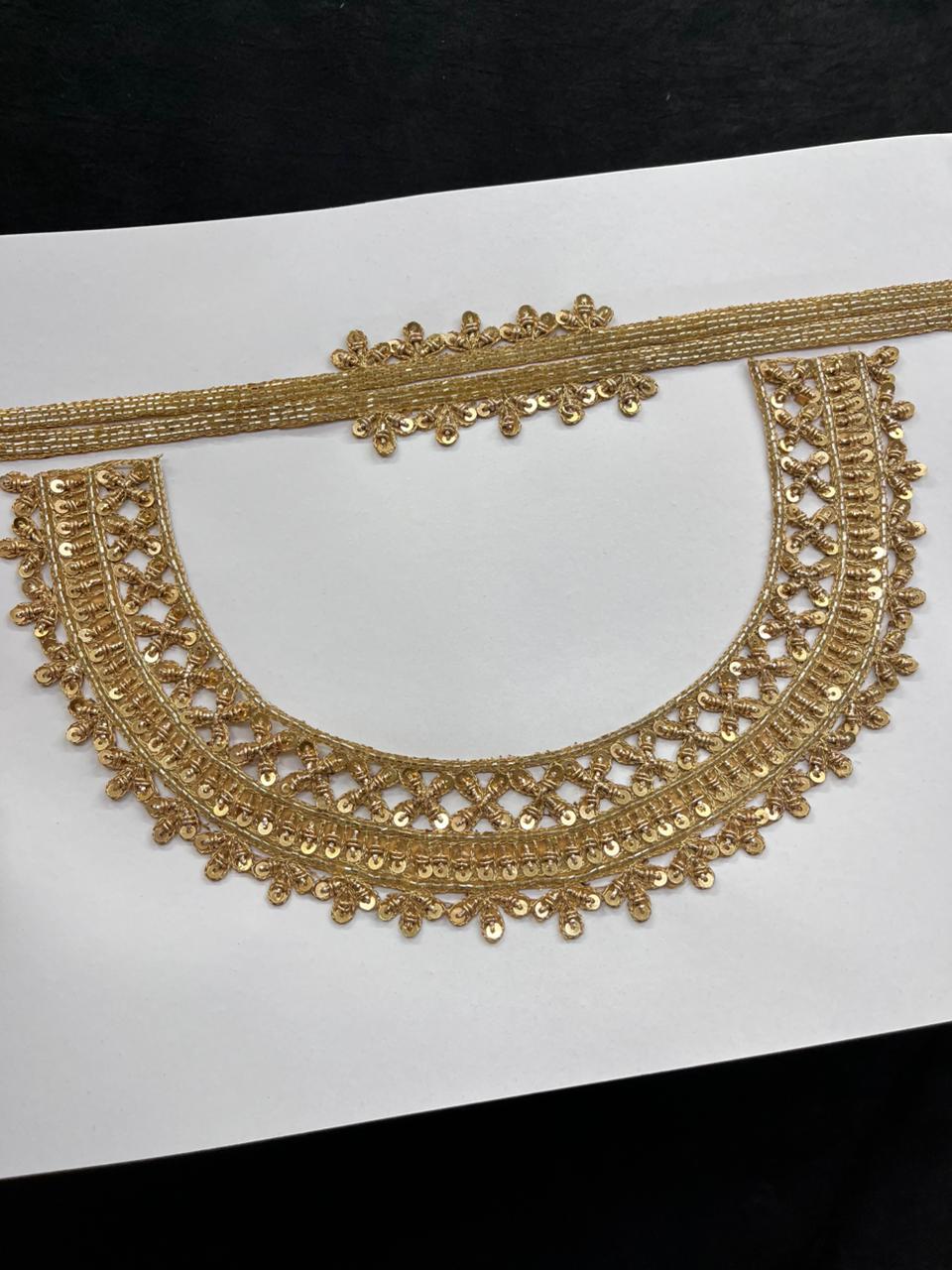 Handcrafted Dabka Work Neck Patches – Designer Ethnic Neck Patch for Kurti, Suits & Bridal Wear | Antique