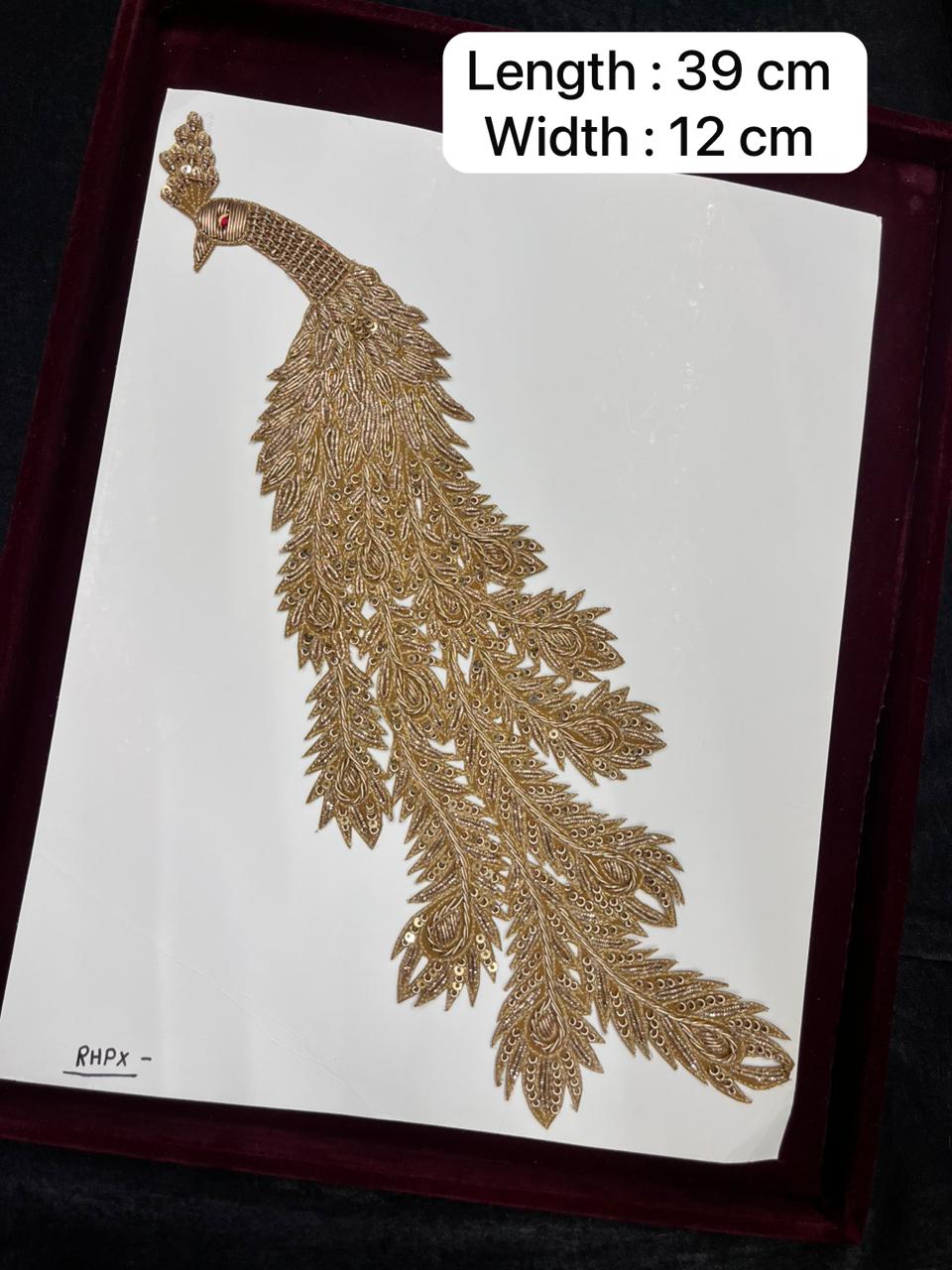 Handcrafted Zardozi Peacock Patch Applique for Sarees, Blouses & Dresses – Designer Embroidered Peacock Motif | Antique