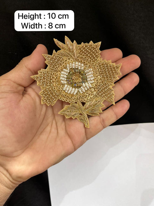 Handcrafted Flower Zardozi Patch for Sarees & Lehengas – Designer Floral Embroidered Applique Patch | Antique